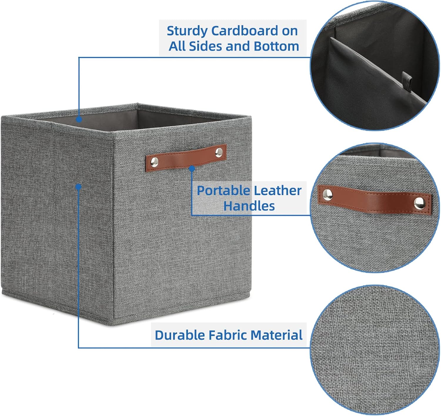 Temary 11 Inch Cube Storage Bins 4PCs Fabric Storage Cubes Storage Baskets Organizer with Handles, Foldable Baskets for Organizing Clothes, Toys, Towels (Grey, 11x11x11)