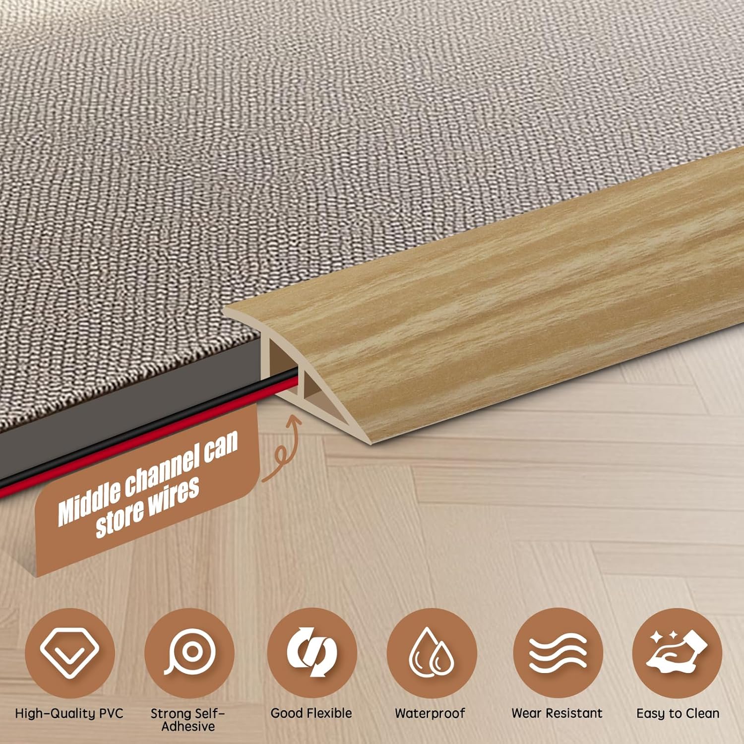 Floor Transition Strip Door Threshold 79" Floor Transition Reducer Trim on The Edges Threshold Strip Self Adhesive Suitable for Doorways, Tiles, Carpet