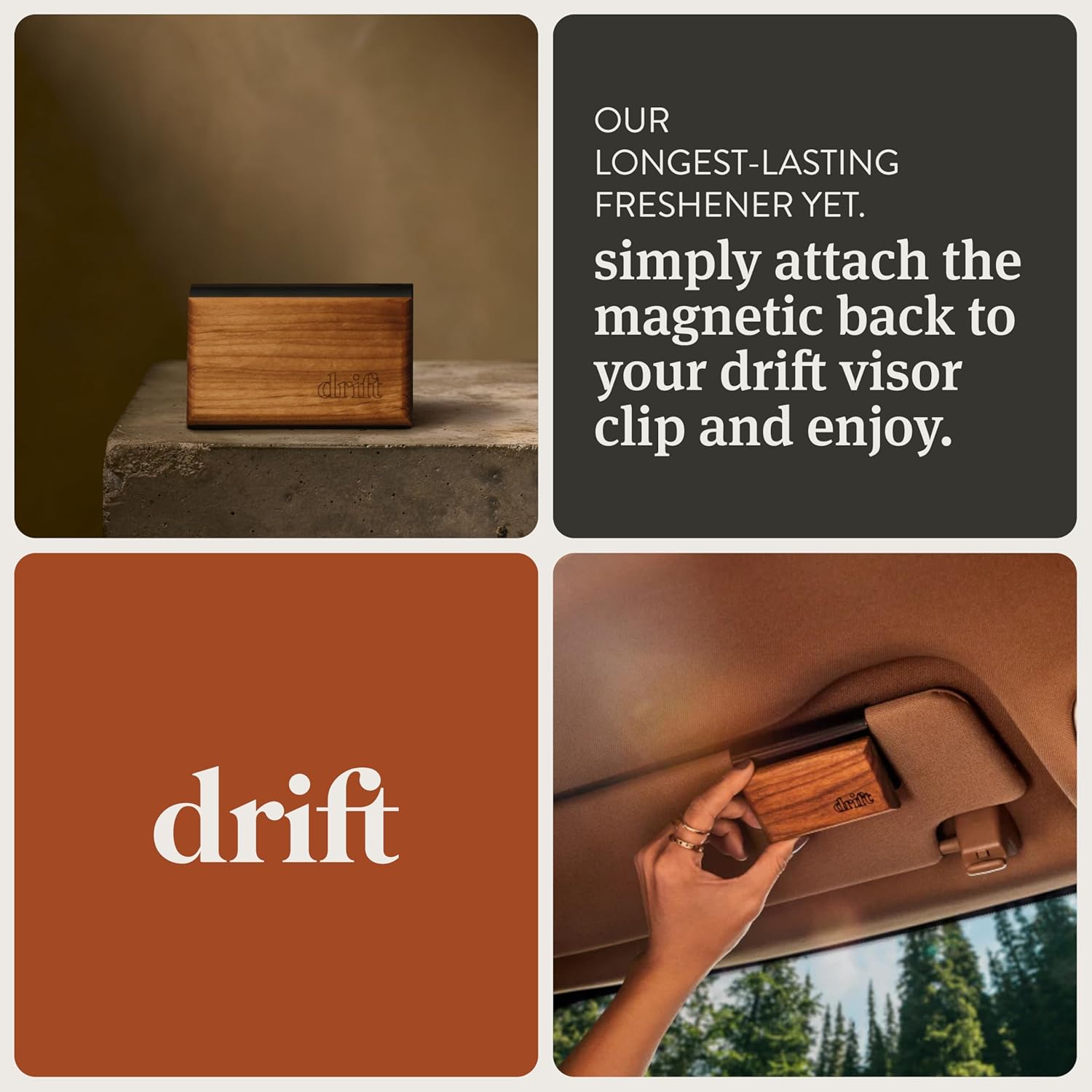 Drift Car Air Freshener - The Original Wood Air Freshener - Car Odor Eliminator - Long Lasting Scent - Auto Accessories - Metal Clip - Essential Oils - Clean Ingredients - Open Air Scent Starter Kit