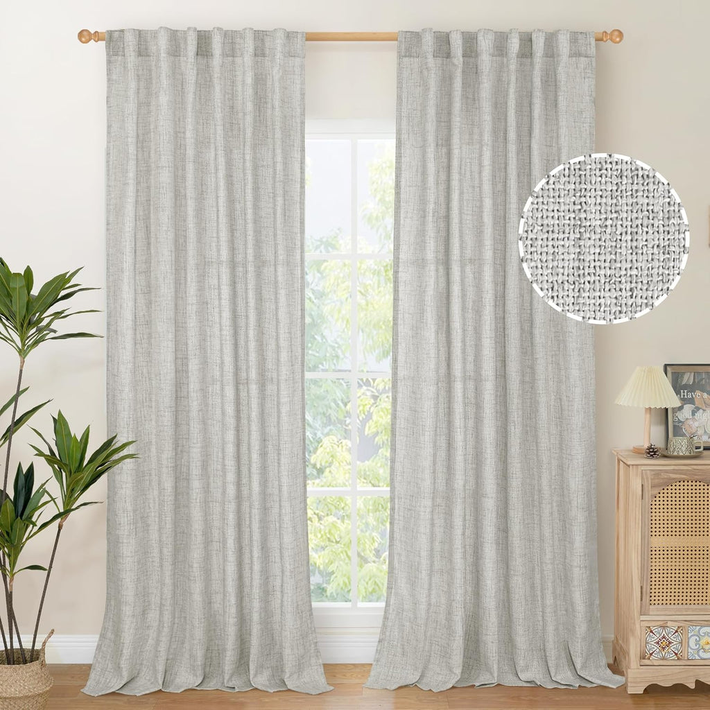 YoungsTex Light Grey Linen Curtains 90 Inch Long for Living Room Rod Pocket Floor Length Window Drapes Light Filtering for Bedroom Dining Privacy, 52 X 90 Inch, 2 Panels