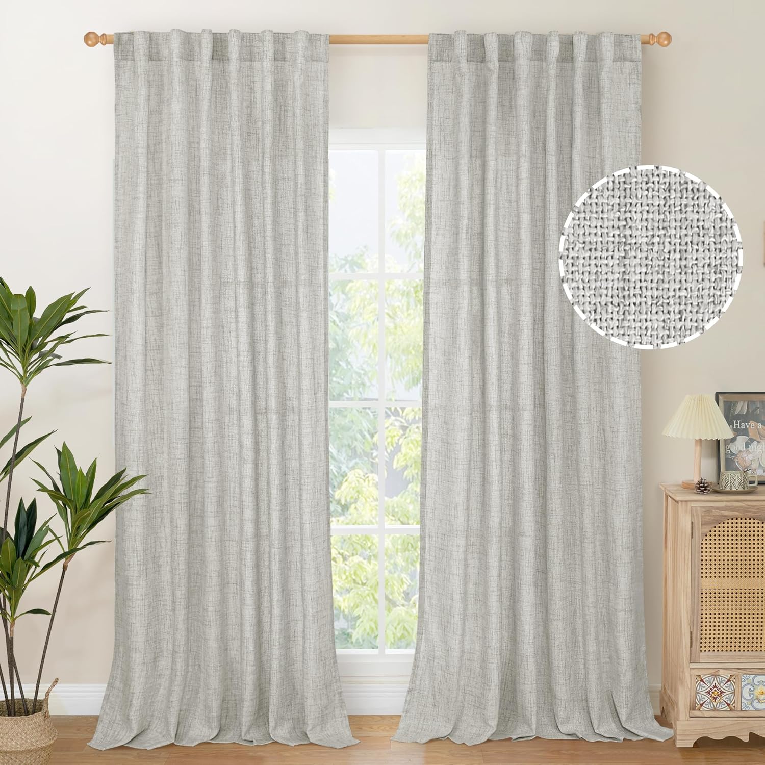 YoungsTex Light Grey Linen Curtains 90 Inch Long for Living Room Rod Pocket Floor Length Window Drapes Light Filtering for Bedroom Dining Privacy, 52 X 90 Inch, 2 Panels