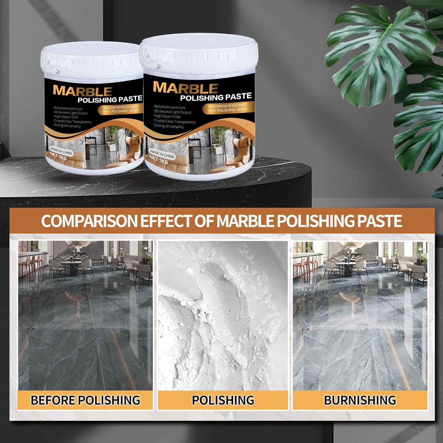 Marble Polishing Paste Kit, Marble Polishing Compound, Countertop Cleaner, Quartz Polish, Sealant & Protector For Marble Countertops, Floors, Walls