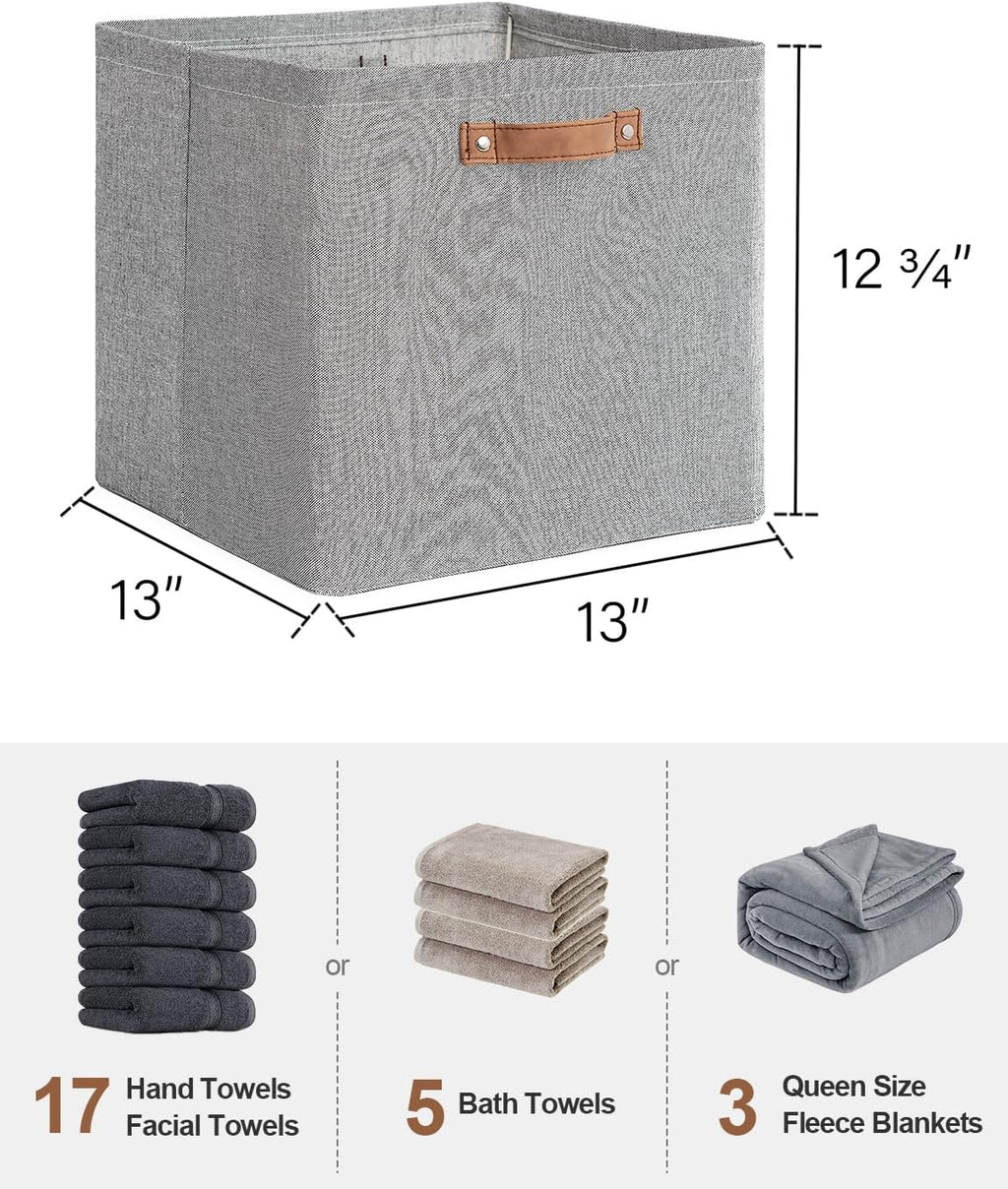 StorageWorks 13x13 Inches Storage Cube, Fabric Storage Bins with PU Handles, Collapsible Organizer Baskets for Closet, Gray, 4-Pack