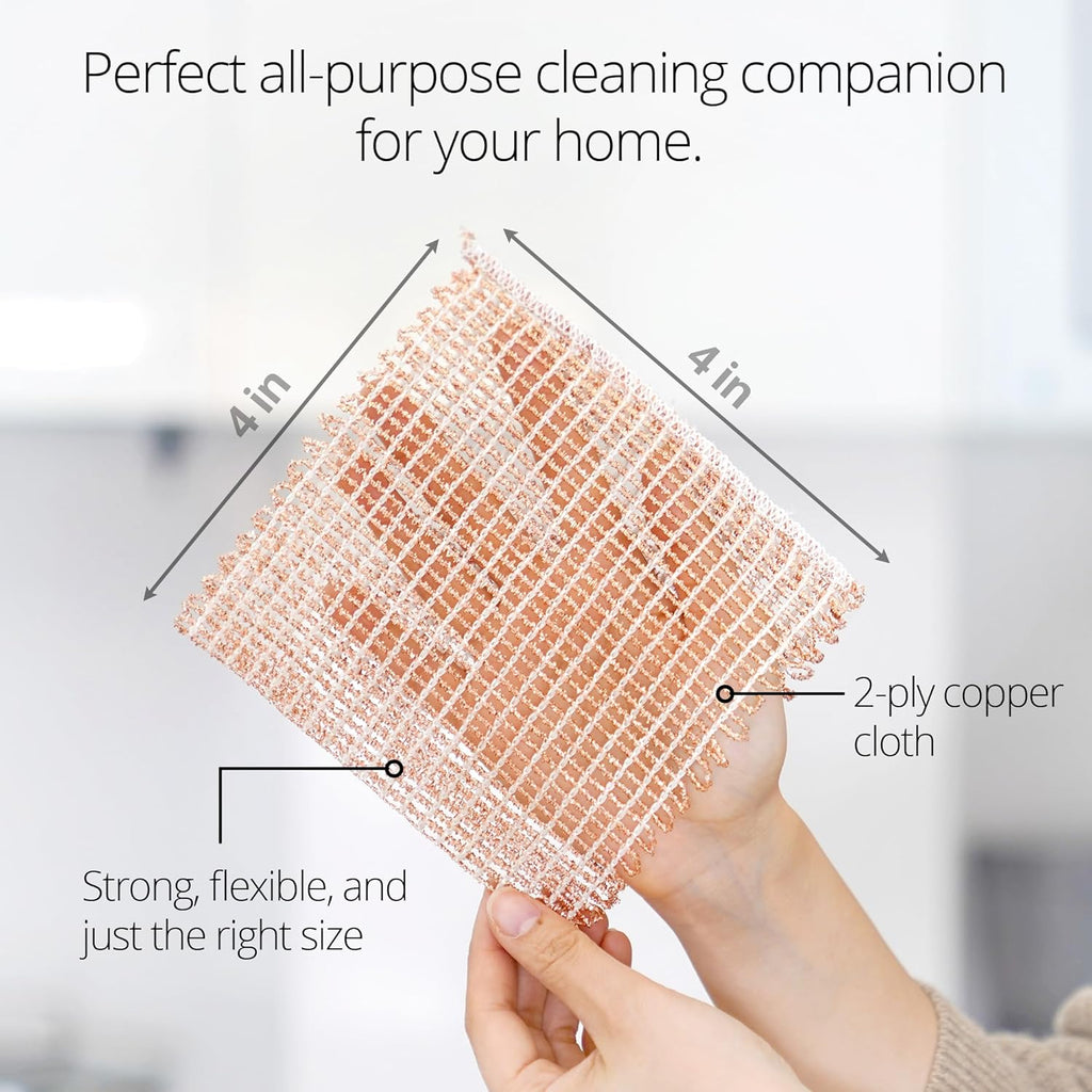 Naroa Copper Scrubbing Pads 3 Pack | 2-Ply Non-Abrasive Metal Mesh Scrubber | Reusable Copper Cleaning Cloth for Stainless Steel, Pots, Pans, Cast Iron | Kitchen Supplies Dishwashing Tools