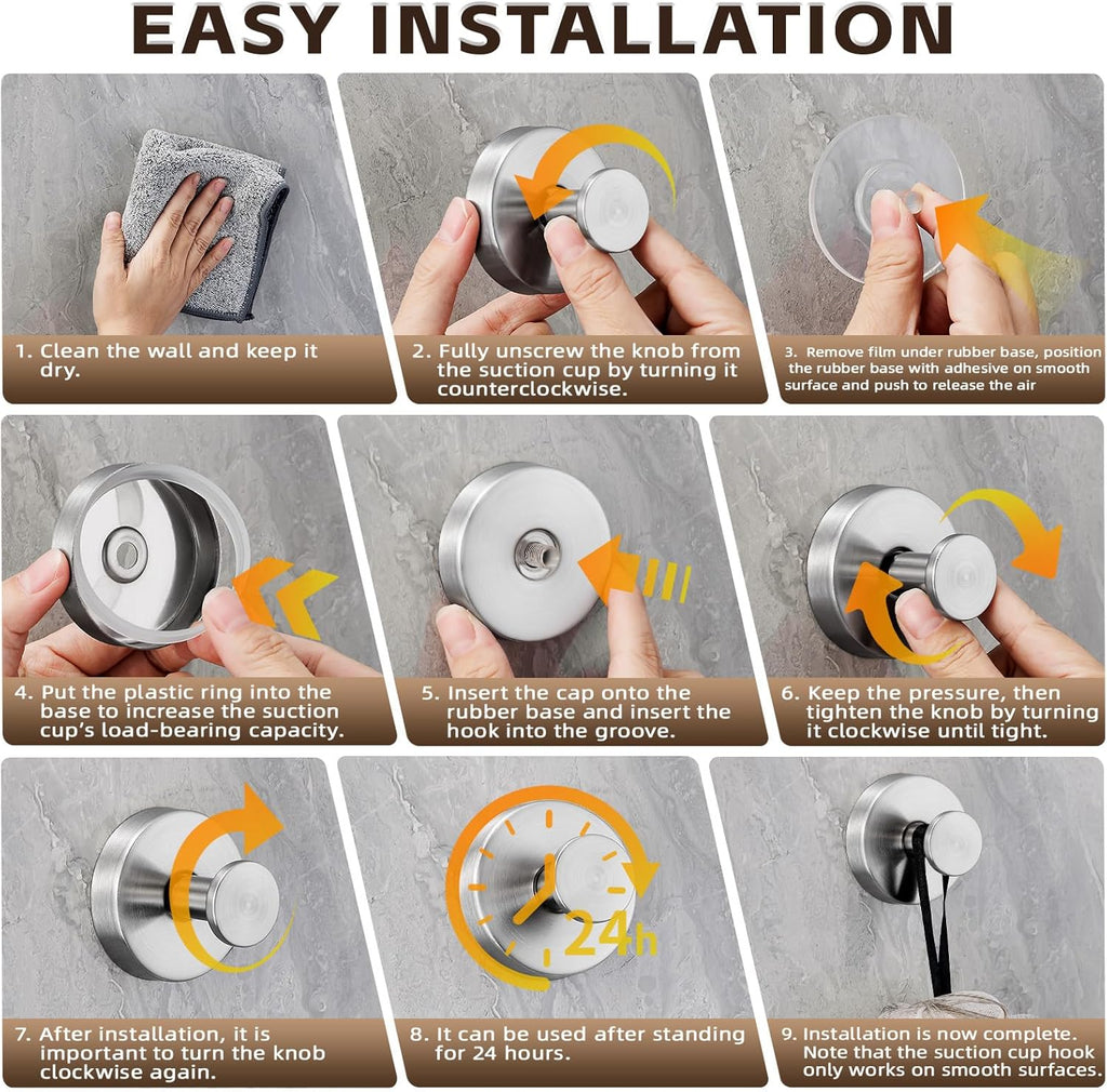 Reusable Heavy Duty Suction Cup Hooks for Kitchen/Bathroom/Shower - Wet-Proof Hooks for Towels, Robes, Loofah&Wreaths/No Drill Mounting on Glass, Tile, Metal (2, Brushed Nickel)