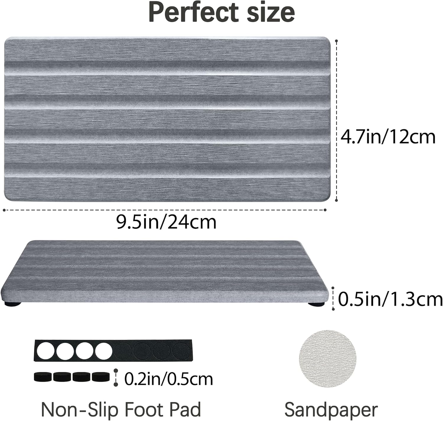 Diatomite Soap Dish, Water Absorbing Stone Tray, Kitchen Sink Organizer, Fast Drying Counter Holder (Grey, 9.5" x 4.7"/24 x 12cm)