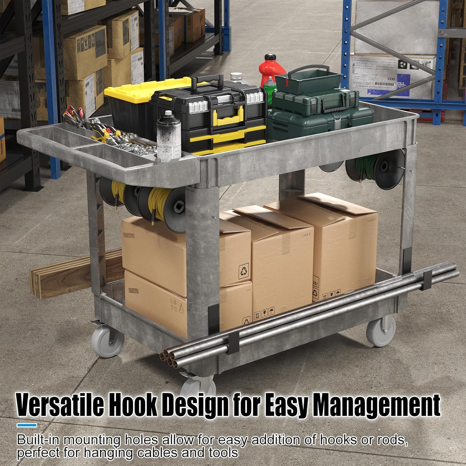 Heavy-Duty Utility Cart Tool Cart, Extra Large Rolling Carts with Storage Handle, Work Cart Service Carts for Garage Warehouse, Workshop, Office, School