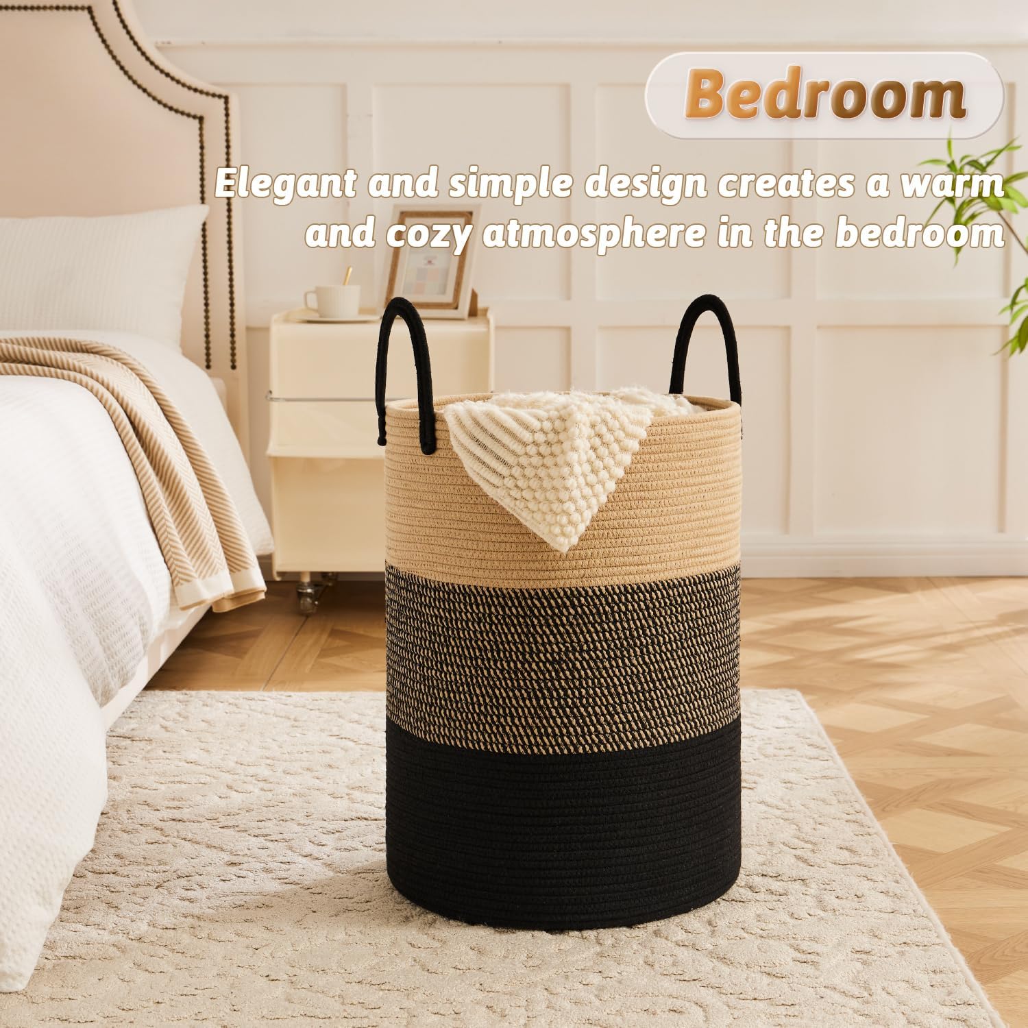 Laundry Basket,Woven Cotton Rope Laundry Hamper,80L for Decorative Storage of Dirty Clothes,Toys and Blankets in Bathroom,Bedroom and Living Room