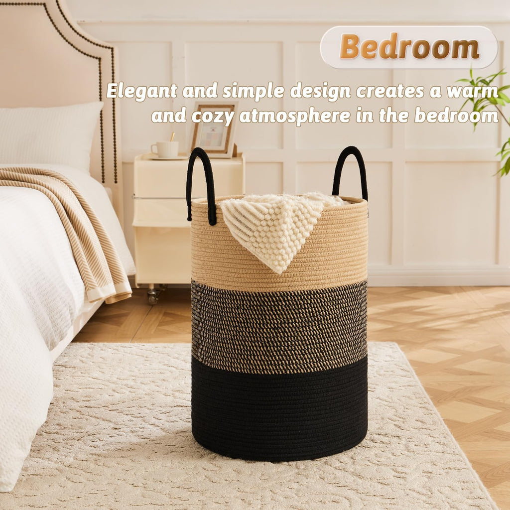Laundry Basket,Woven Cotton Rope Laundry Hamper,100L for Decorative Storage of Dirty Clothes,Toys and Blankets in Bathroom,Bedroom and Living Room