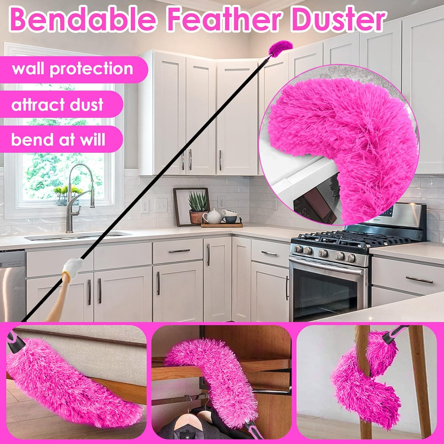15 Foot Dusters for Cleaning, Duster with Extension Pole 7-15ft, Microfiber Feather Duster Used for Cleaning Ceiling Fan, High Window, Blinds, Shutters, Sofa, Cobweb Duster for Home (12 PCS)