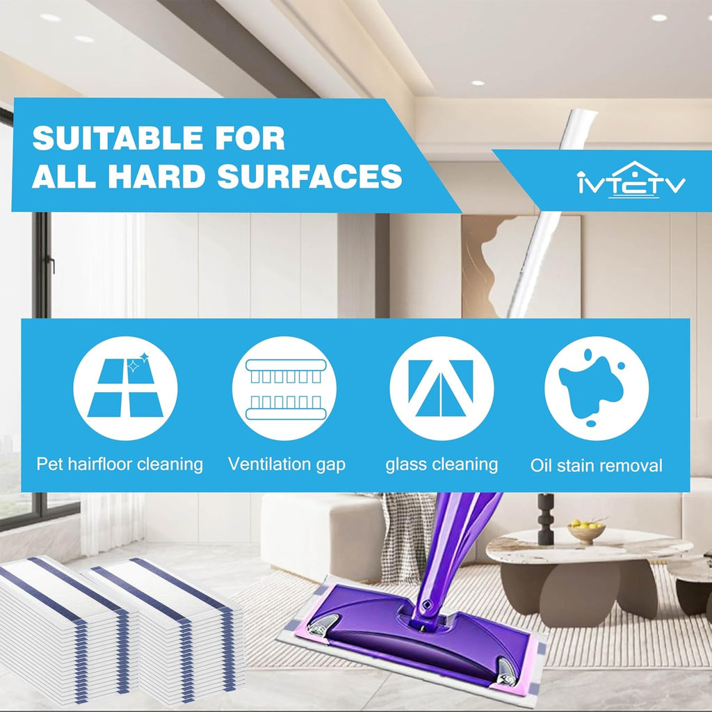 Upgraded Mop Pad Refill for Swiffer Wet Jet, 64 Counts Disposable Multi-Surface Cleaning Pads for Hardwood Floor, Tile, Laminate, Compatible with Swiffer WetJet Spray Mop, Dry and Wet Use