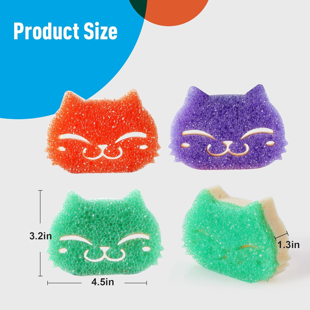 12 Pcs Scrubber Sponge Cat Smiley Shape Cleaning Sponge Double Sided Dish Sponge Multi-Purpose Sponges for Cleaning Dishes, Furniture, Kitchen, Bathroom