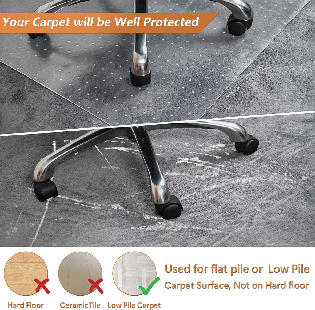 Office Chair Mat for Carpets - 35” x 55” Clear Carpet Chair Mats for Low Pile Carpeted Floors Home Office, Studded Floor Mat for Office Chair on Carpet