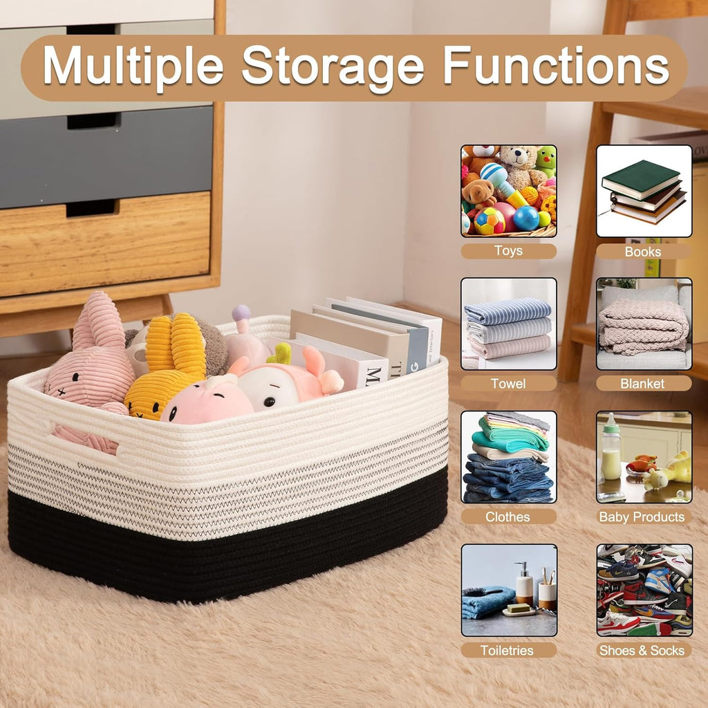 Large Storage Basket for Organizing, Woven Rope Basket for Shelves, Closet Organizer Bins for Clothes, Blanket, Toys, Baby Nursery Storage, 17.7" x 13" x 7.87", 2 Packs Gradient Black