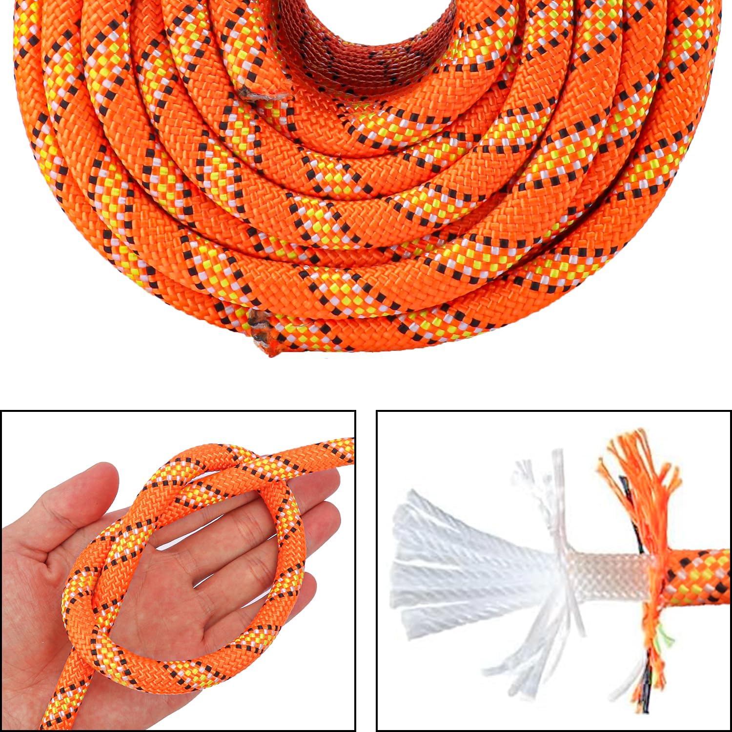 1/2 Inch 100 FT Tree Felling Rope, Professional Static Rope, Orange Versatile Arborist Logging Ropes for Tree Pulling, Bull Pulling, Sturdy Ropes for Adults, and More