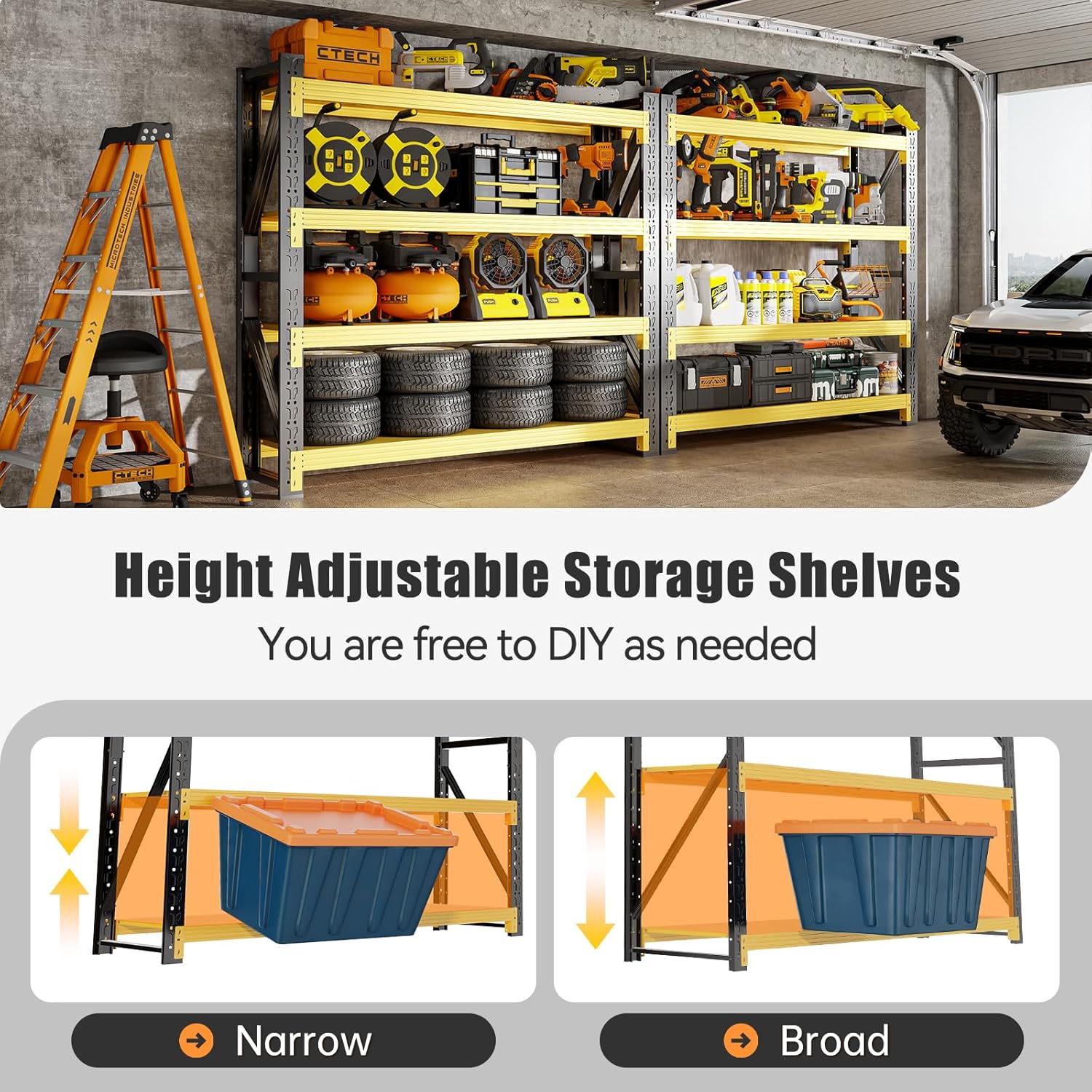 60" W Storage Shelves Heavy Duty, 4 Tier Metal Garage Shelving Units, 5000LBS Heavy Duty Adjustable Shelf, Garage Storage Rack, Industrial Shelving for Shop, Warehouse,60" W x 24" D x 79" H