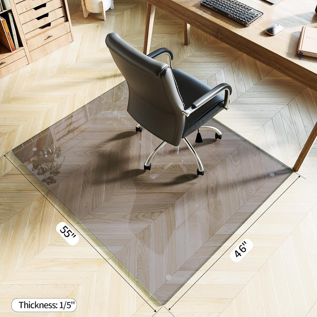Koonmi Tempered Glass Chair Mat for Hardwood Floors & Carpets, 46" x 55“ Grey Heavy Duty Office Floor Protector with Noise-Free Gliding Shatterproof for Home Office Desk