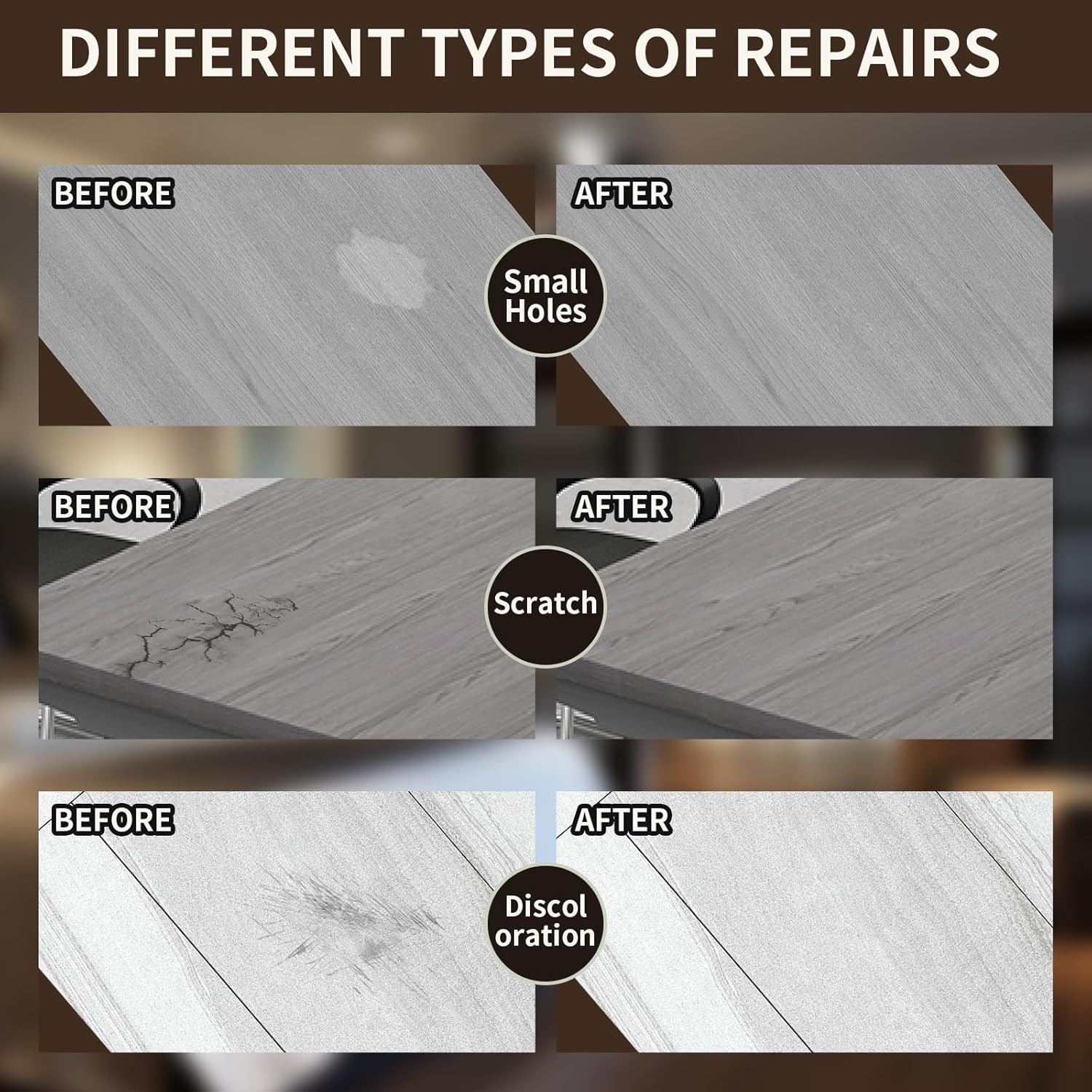 Wood Repair Kit, 13Pcs Wood Fillers, Furniture Repair Kit Scratch Cover for Wood Cracks, Stains, Discoloration for Furniture, Table, Door, Cabinet, Floor Wood Touch Up Wood Stain Paint, Gray