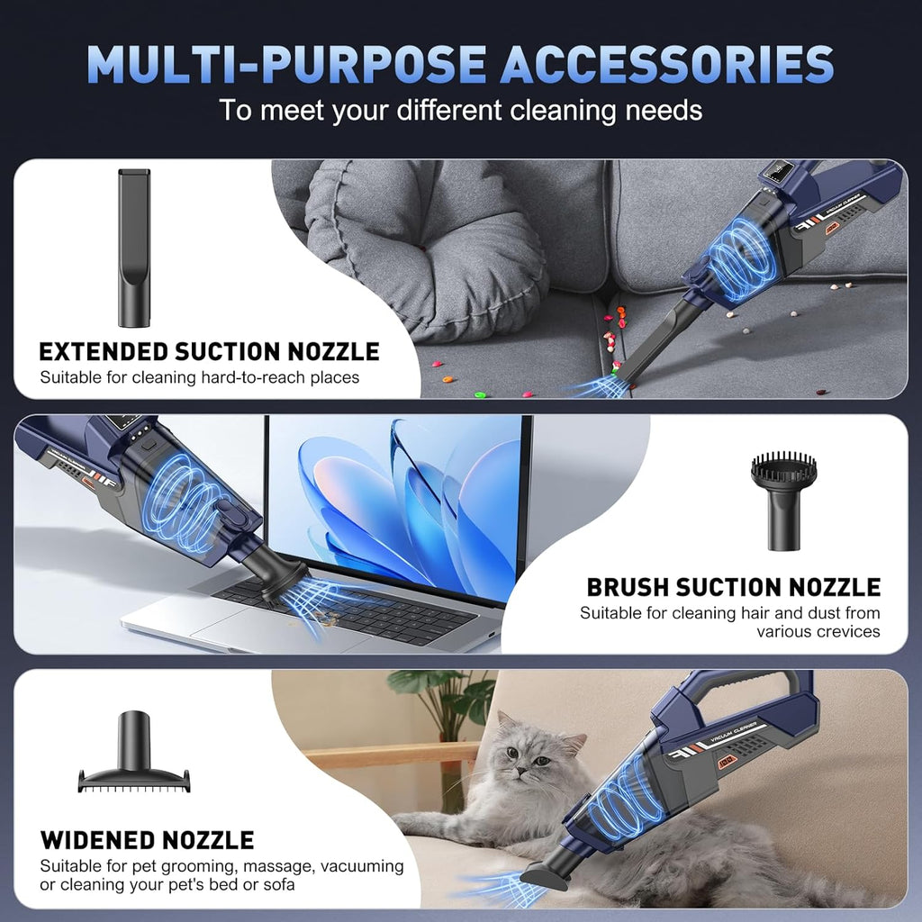 JONYJ Handheld Vacuum Cordless, 16000PA High Power Car Vacuum Cleaner, Portable Hand Held Vacuum Cleaner with LED Light & Multi-Nozzles, Dust Buster Rechargeable for Home, Car, Office, Pets
