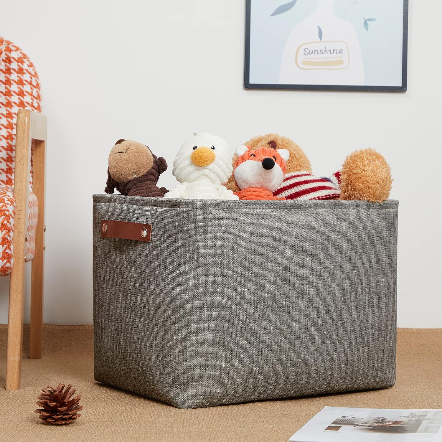 DULLEMELO Grey Storage Baskets for Organizing 2 Pack 16"x12"x12" Fabric Shelf Baskets for Gifts Empty Large Storage Organizer for Closet,Clothes,Toys,Bedroom (Grey)