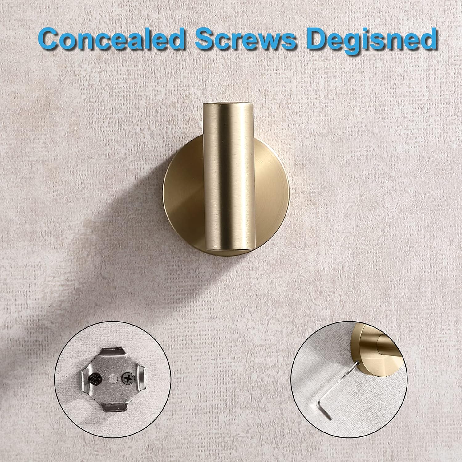 TASTOS Brushed Gold Bathroom Towel Coat Hook Stainless Steel, 2 Pack Robe Clothes Cabinet Closet Sponges Hooks Holder Round Style Heavy Duty Wall Hook for Bathroom Kitchen Hotel Wall Mounted