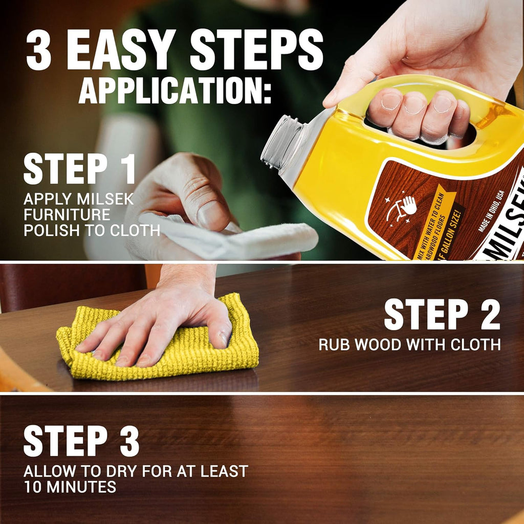 Milsek Furniture Polish and Wood Cleaner with Lemon Oil - Multipurpose Solution for Home Improvement from Hardwood Floors to Kitchen Cabinets - 64 Fl Oz (Pack of 1)