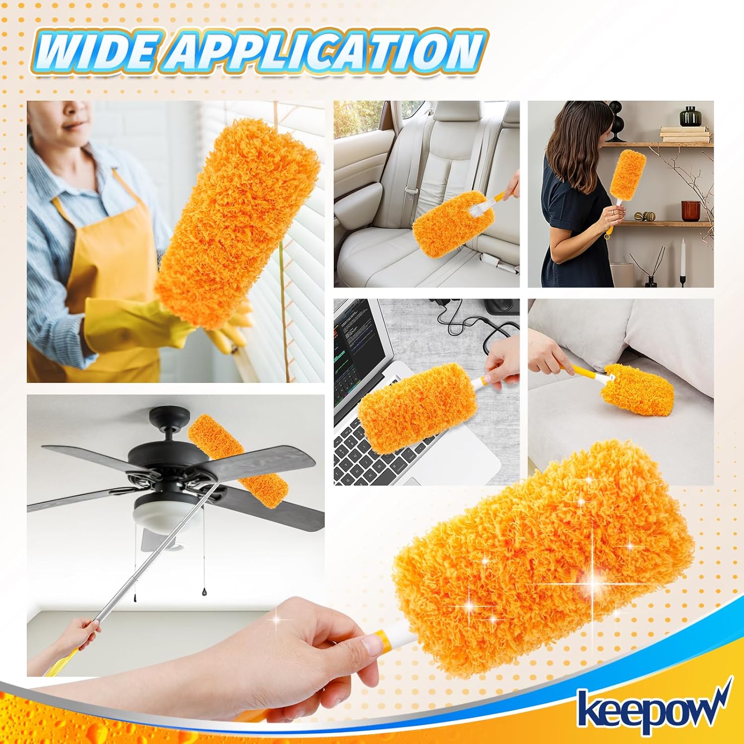 KEEPOW Reusable Duster Refill Compatible with Swiffer Hand Duster, Microfiber Heavy Duty Duster Refills, 360 Degree Dusters Refills for Cleaning, Ceiling Fan, 2 Pack (Handle is Not Included)