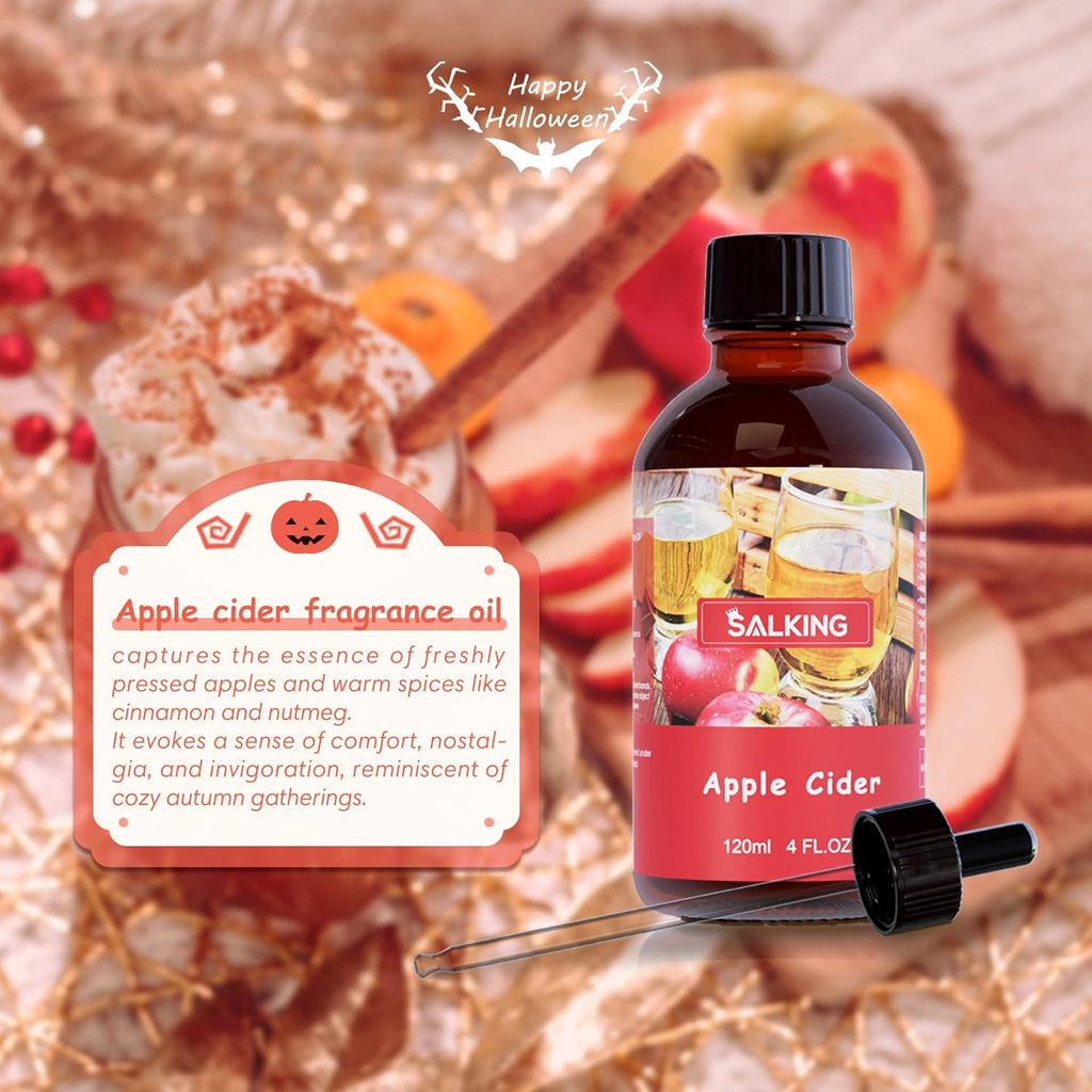 SALKING Apple Cider Fragrance Oil, 120ml (4 Fl Oz) Premium Essential Oils for Diffuser, Candle Scents for Candle Making, Soap Making Supplies, Autumn Scented Diffuser Oil, Halloween Thanksgiving Gift