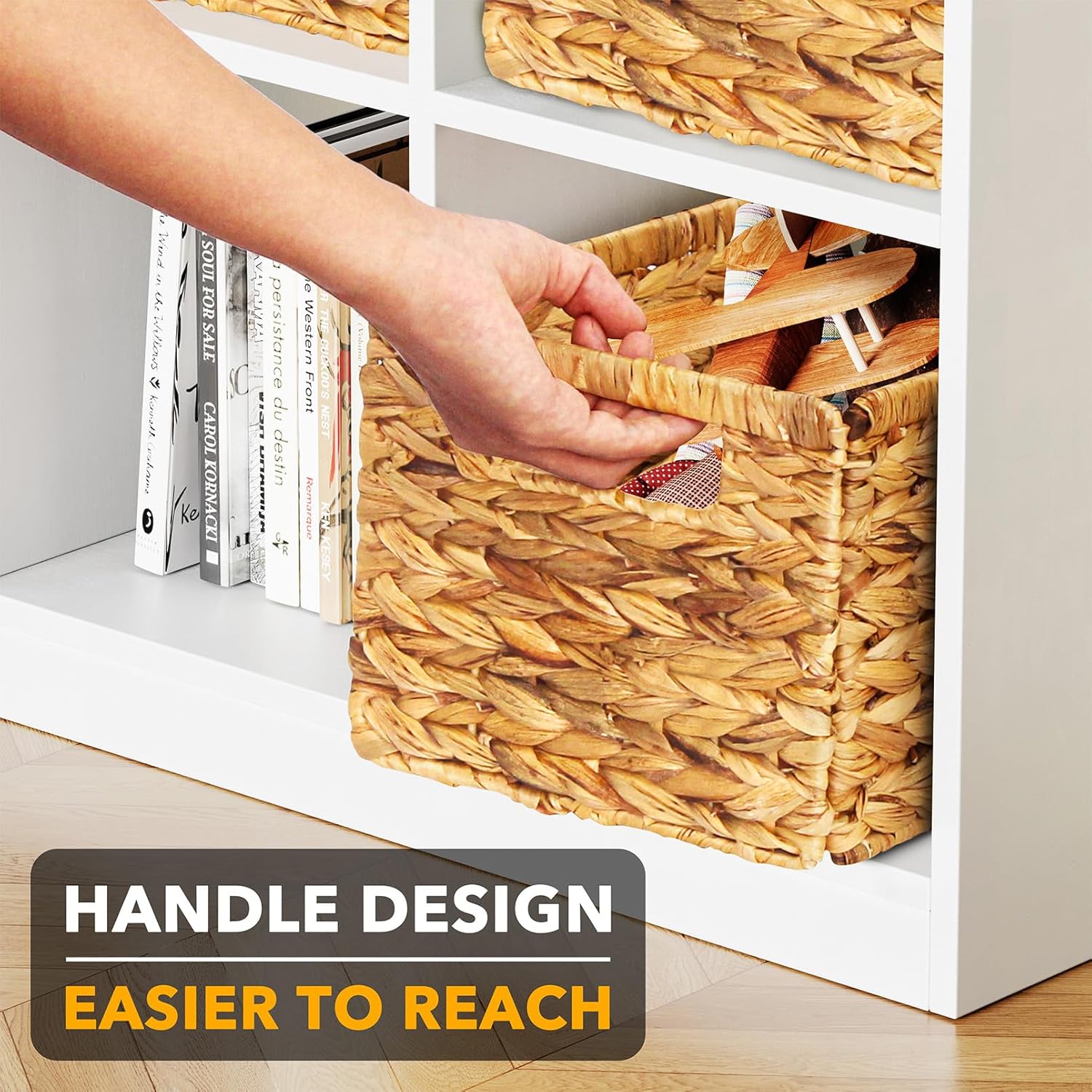 SpaceAid 8 Pack Wicker Basket, Storage Baskets for Organizing, Woven Rattan Basket with Handles for Shelves, Water Hyacinth Large Cube Organizer Storage Bin, 13x8.2x7 inch, Natural