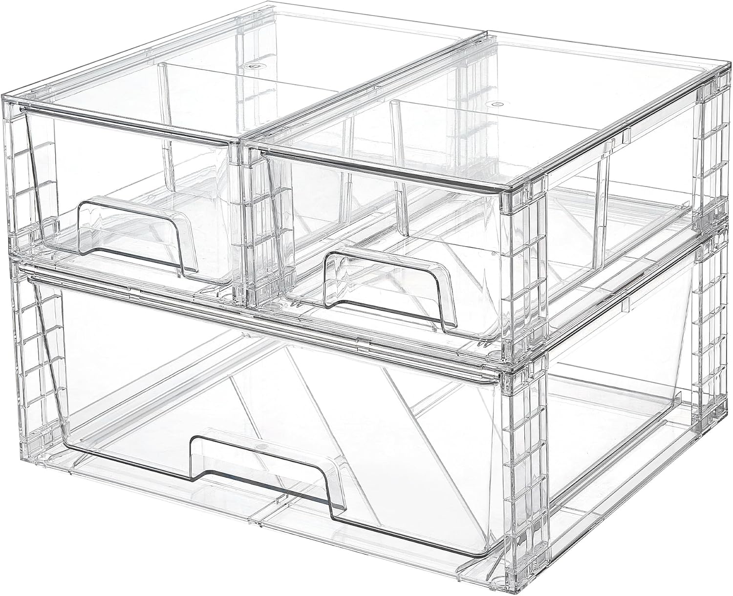 Vtopmart 3 Pack Stackable Storage Drawers, Easily Assemble Acrylic Bathroom Undersink Organizers,Clear Plastic Storage Bins for Closet,Cabinet,Pantry,Medicine Organization