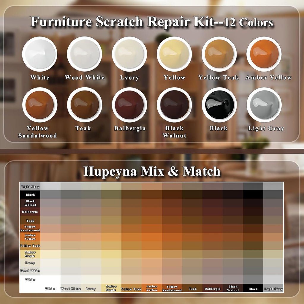 Wood Repair Kit, 12 Color Wood Fillers, Furniture Repair Kit, Repair Scratch, Cracks, Stains, Discoloration for Wood Furniture, Door, Cabinet, Floor, Table Surface Wood Touch up Filler Wood Paint