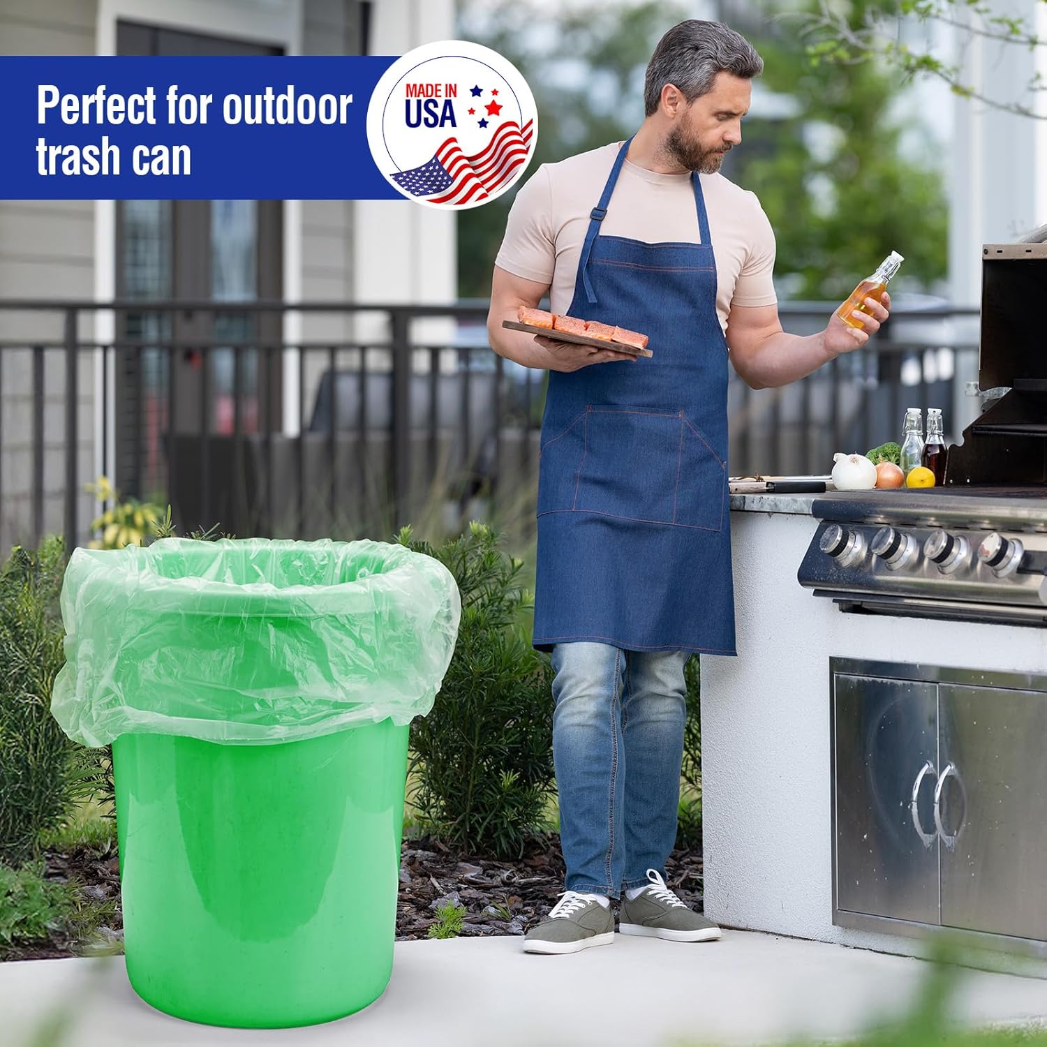 Delxo 40-45 Gallon Clear Trash Bags, 125 Count – Medium Duty Garbage Bags, Thick, Durable & Puncture-Resistant Plastic Can Liners– Made in USA for Kitchen, Yard & Commercial Use