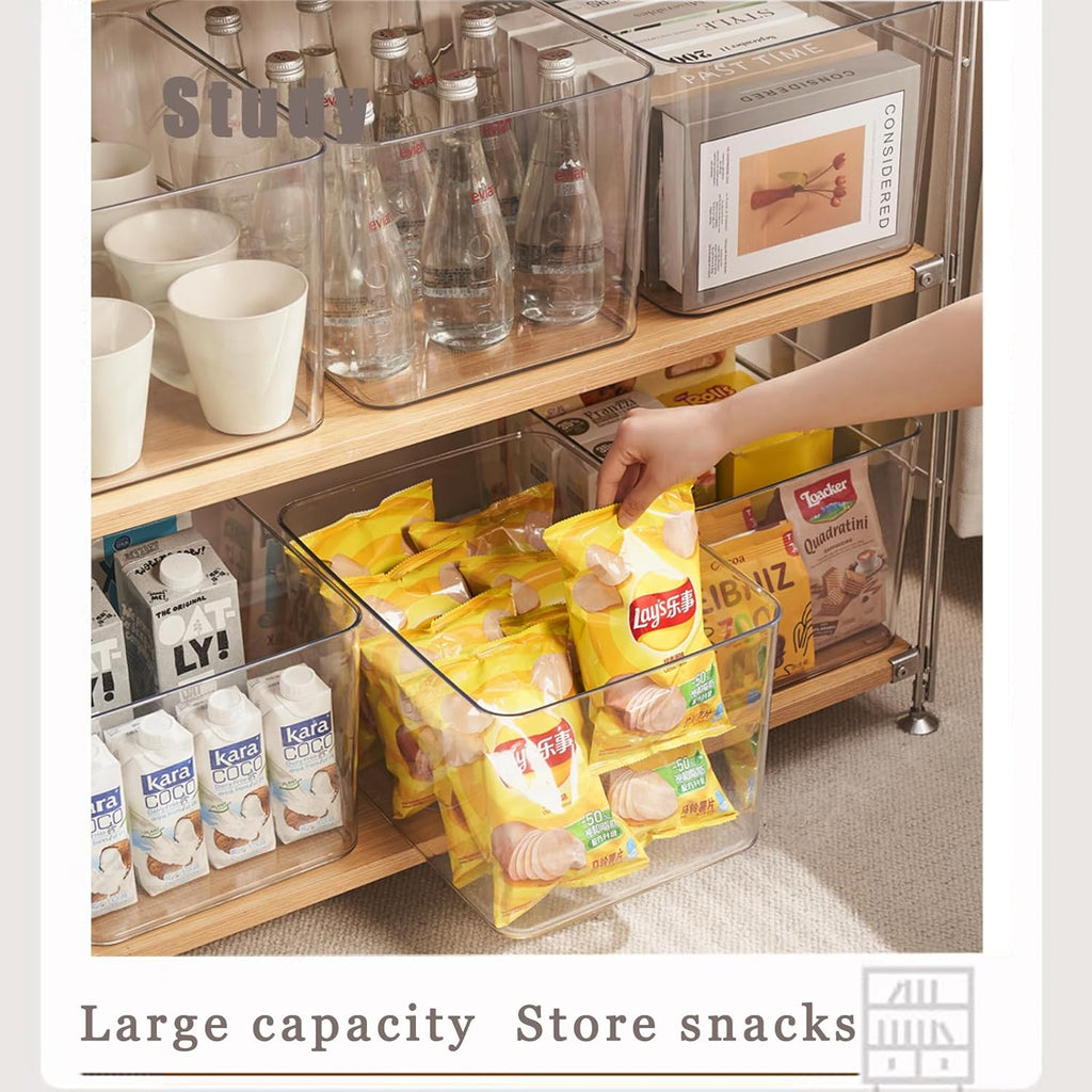 Clear plastic storage bins with LIDS-3packs,storage containers for snacks, cosmetics, books, dog food, Storage Organizer for Nursery，Kitchen, Living room,Bedroom, Bathroom, Office