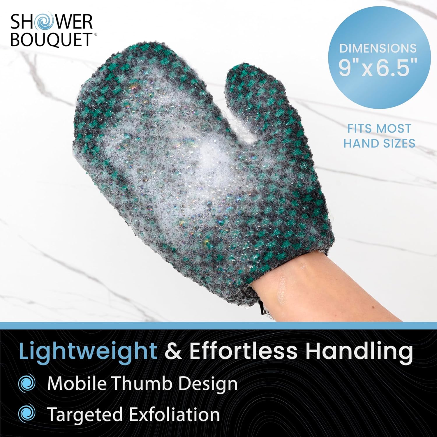 Japanese Exfoliating Mitt for Shower [Green] - Charcoal & Silver Ion Exfoliating Glove - Gentle Exfoliation & Deep Cleansing Shower Mitt - Exfoliating Body Scrubber Glove, Soft Fabric Inside
