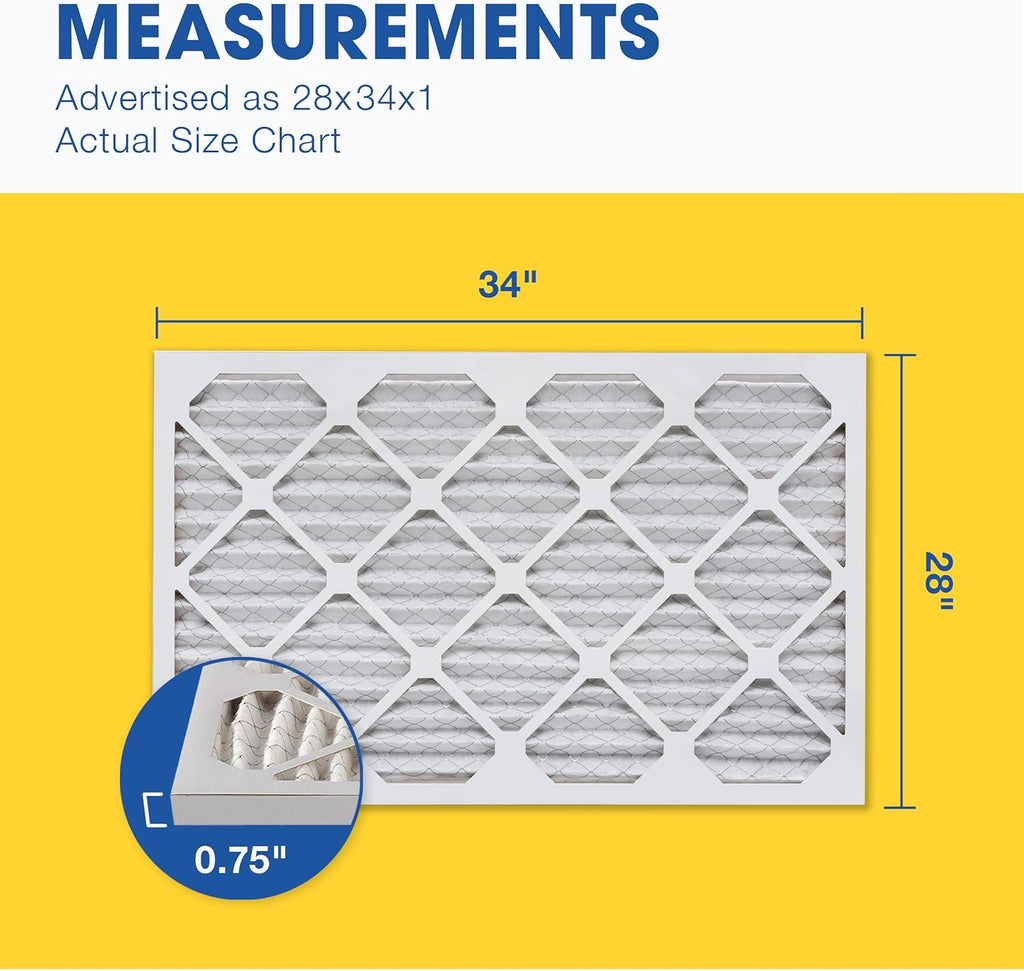 Aerostar 28x34x1 MERV 13-6 Count - Pleated Furnace & Air Conditioner Filters - Removes Bacteria, Dust, Cold & Flu Germs, Lint, Mold, Pet Dander, Allergy-Causing Pollen, Smog, Smoke & Viruses