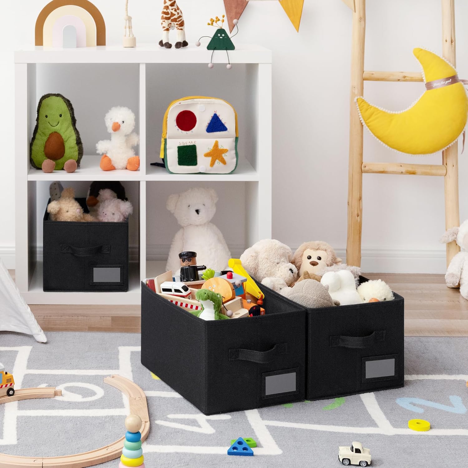 GRANNY SAYS Storage Bins, Storage Baskets for Shelves, Fabric Storage Bins for Clothes, Closet Organization Bin, Collapsible Storage Bin with Handles, Decorative Storage Box, Black, Large, 3-Pack