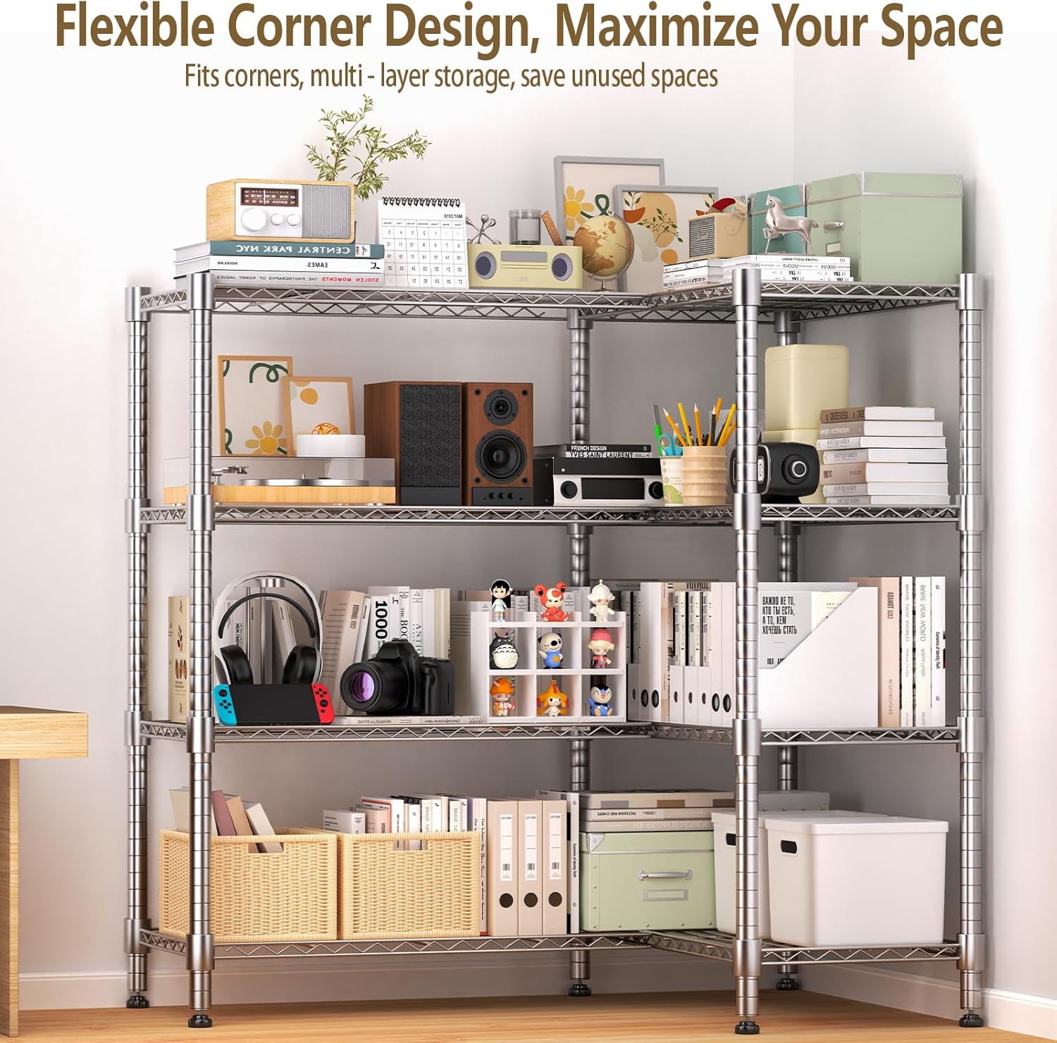 Himimi 4-Tier Heavy Duty Metal Storage Rack, 1200LBS Adjustable Wire Shelving for Storage, Standing Storage Shelf Units for Kitchen Garage Pantry Laundry, 60" W x 14" D x 60" H, Silver