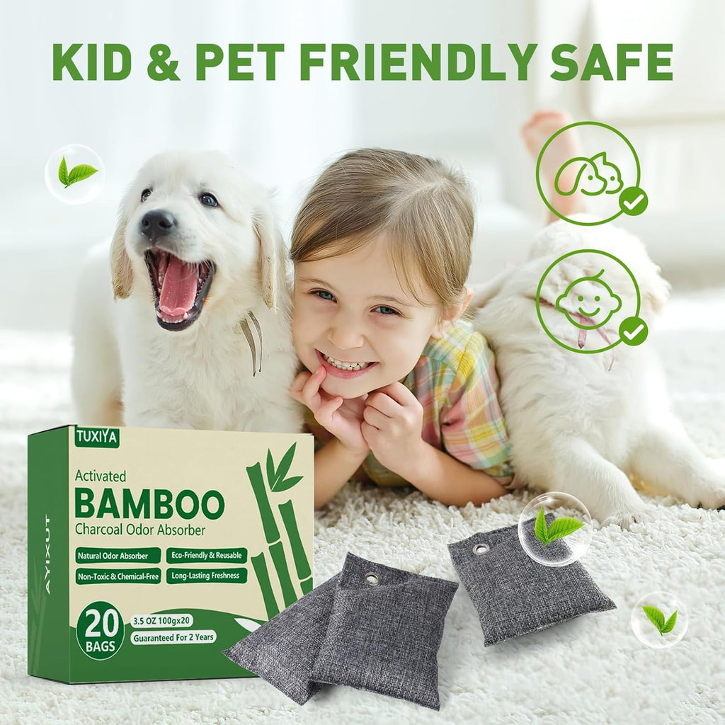 20Pack Activated Charcoal Odor Absorber, Odor Eliminator for Strong 0dor,Shoe Deodorizer,Bamboo Charcoal Air Purifying For in Car,Closet,Shoe, Basement,(100g /3.53oz Each)