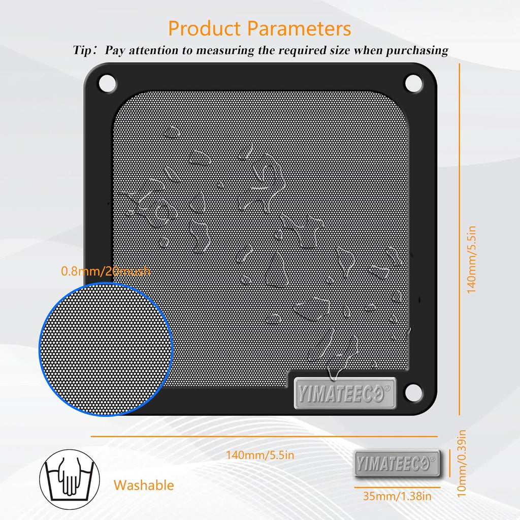140mm PC Dust Filter for Computer Cooler Fan/PSU/Routers PVC 50 Mesh, Magnetic Dust Mesh Computer Fan Filter Grills with Screws Dustproof Case Cover (PVC V4.0, 140 * 140mm, 2pcs, Black)