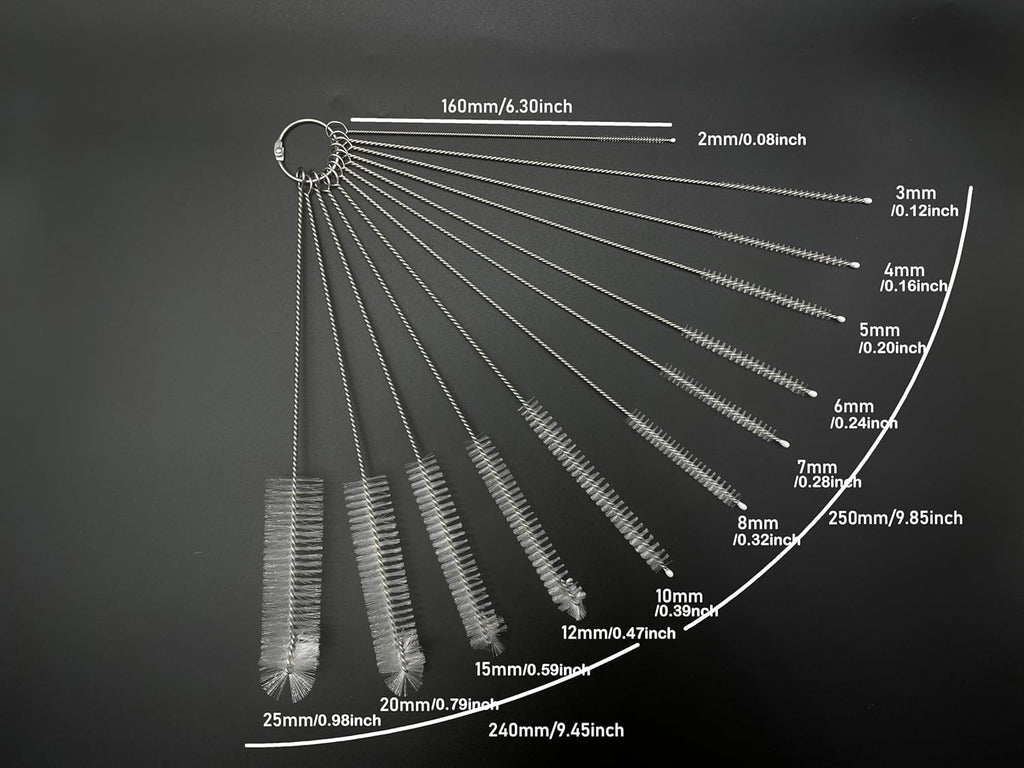 12 PCS Straw Cleaner Brush kit with 2mm-25mm /6.5-10 INCH for Tube and Pipe.Tumbler, Sippy Cup, Bottle with Straw,Hummingbird feeders and Drinking Straw, Brushes for Cleaning Tanks
