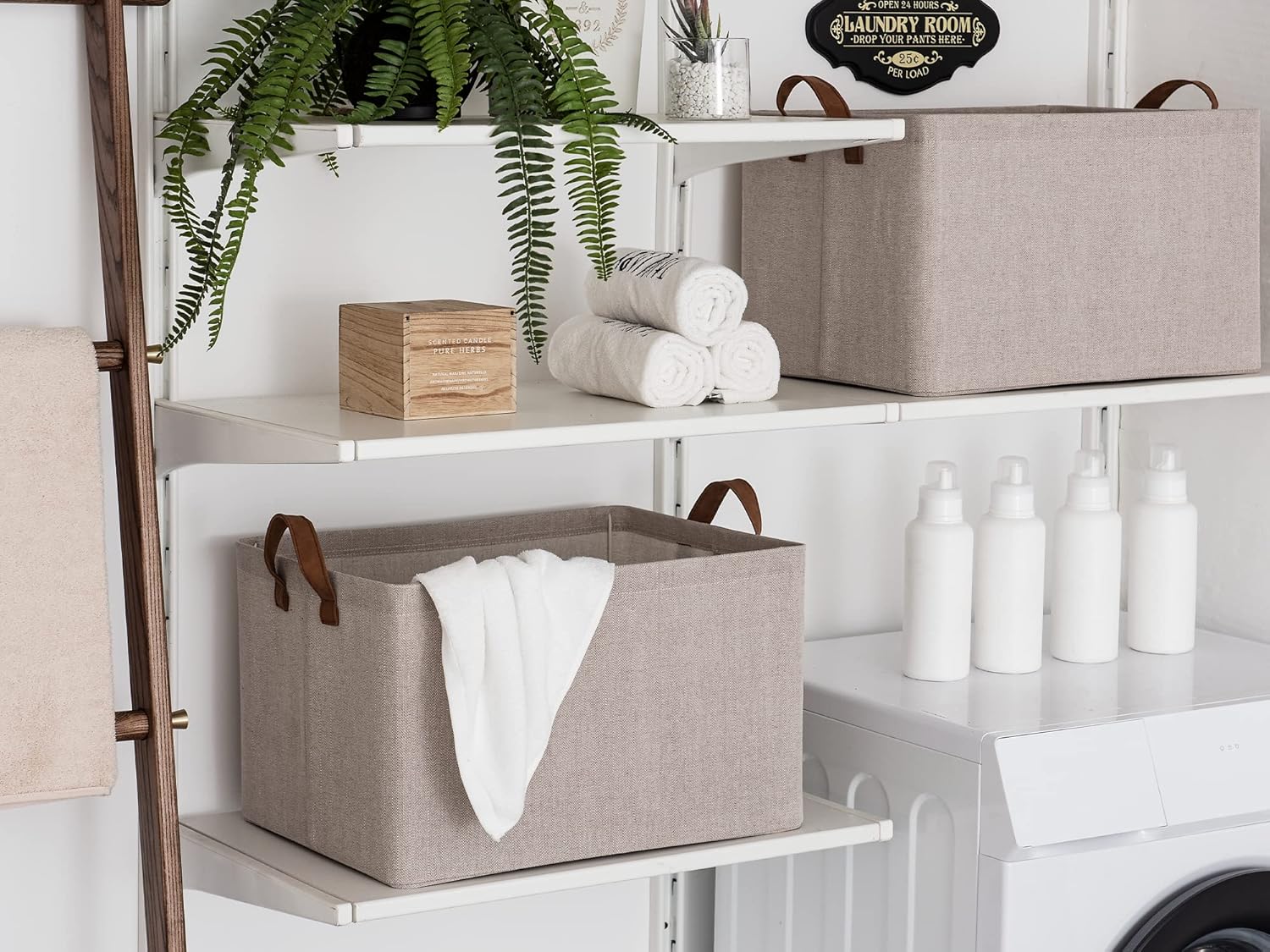 StorageWorks 45L Extra Large Storage Baskets, Storage Bins for Shelves, Closet, Fabric Organizers with Handles and Metal Frame, Brown and Beige, 2-Pack