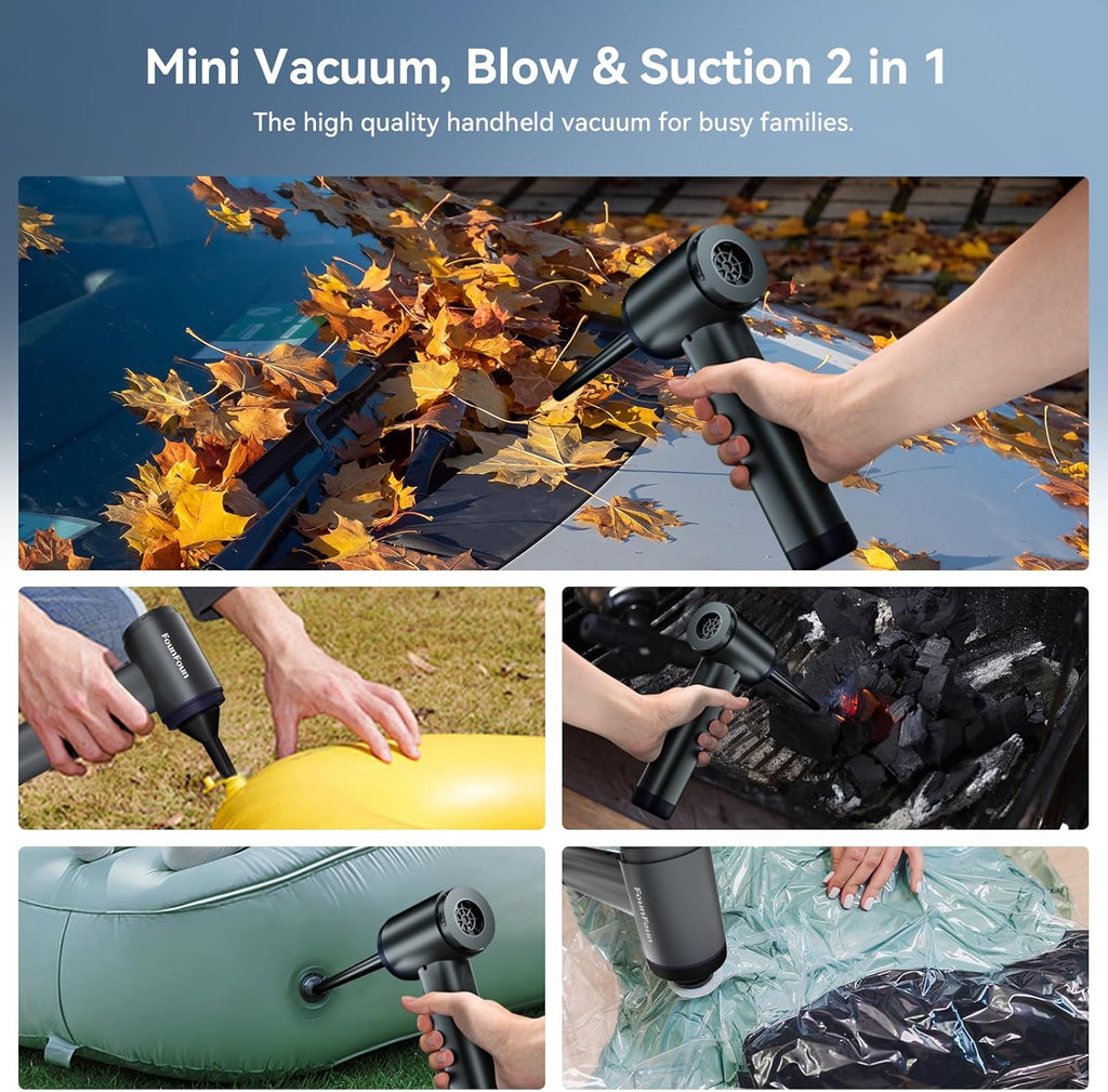 FOUNFOUN Handheld Vacuum Cordless, Portable Car Vacuum, High Power Cleaner for Pet Hair/Car/Home, Suction & Blow 2 in 1, 17-30 Min Run Time, Small Lightweight Gadget, Type-C Rechargeable