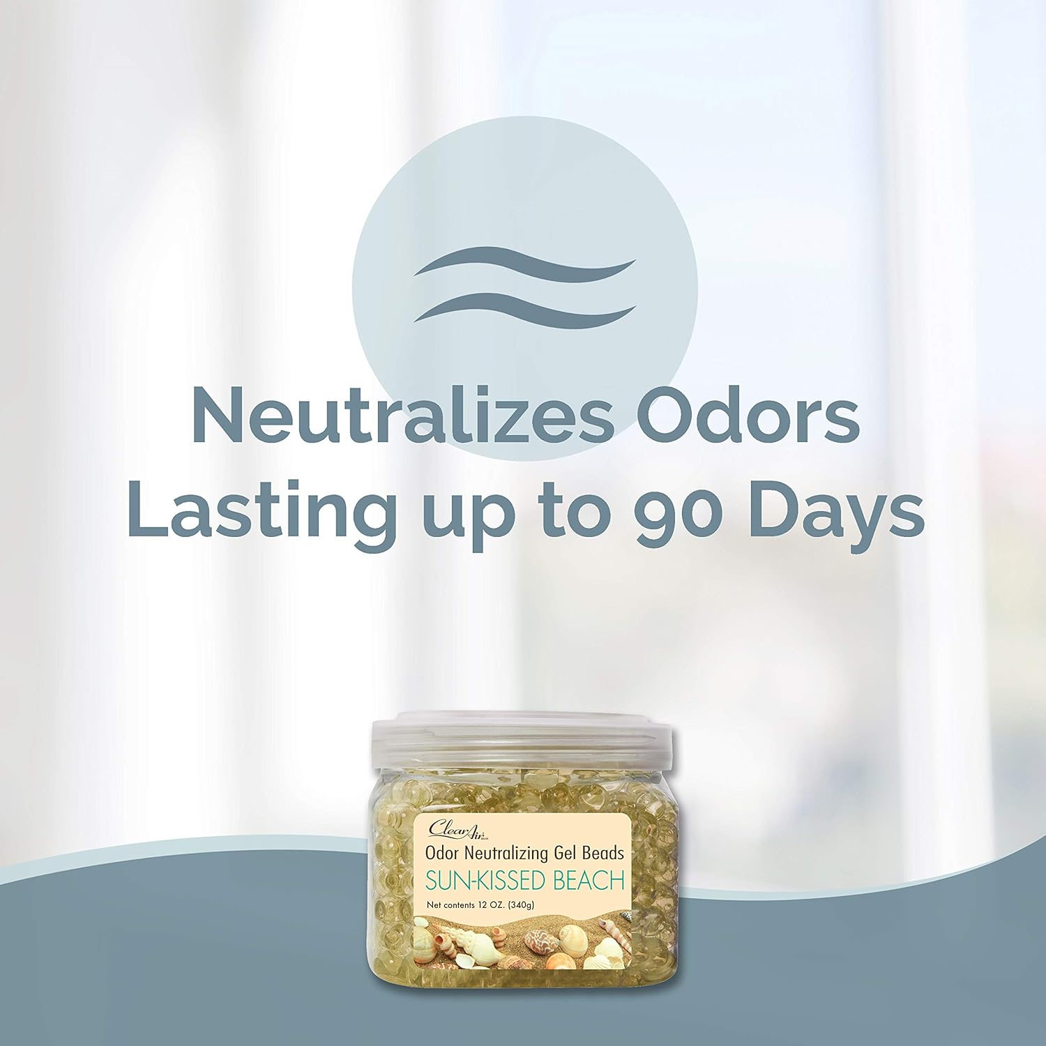 Clear Air Odor Eliminator Gel Beads - 12 oz, Pack of 2 - Air Freshener Made with Essential Oils - Eliminates Odors in Bathrooms, Cars, Boats, RVs & Pet Areas - Sun-Kissed Beach Scent