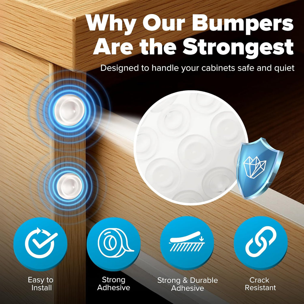 Strongest Home Cabinet Door Bumpers – 200 Pack White Rubber Bumpers Self-Adhesive for Cabinets, Drawers & Furniture – Soft Cabinet Stoppers for Quiet Close & Surface Protection – 0.5" x 0.2"