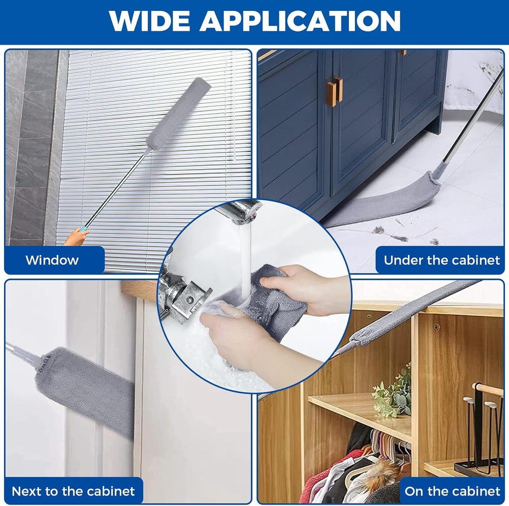 Retractable Gap Dust Cleaner Cleaning Tools with 2 Microfiber Dusting Cloths Long Handle 60inches Washable and Retractable Duster Brush for Cleaning Under Appliances Furniture Couch Fridge