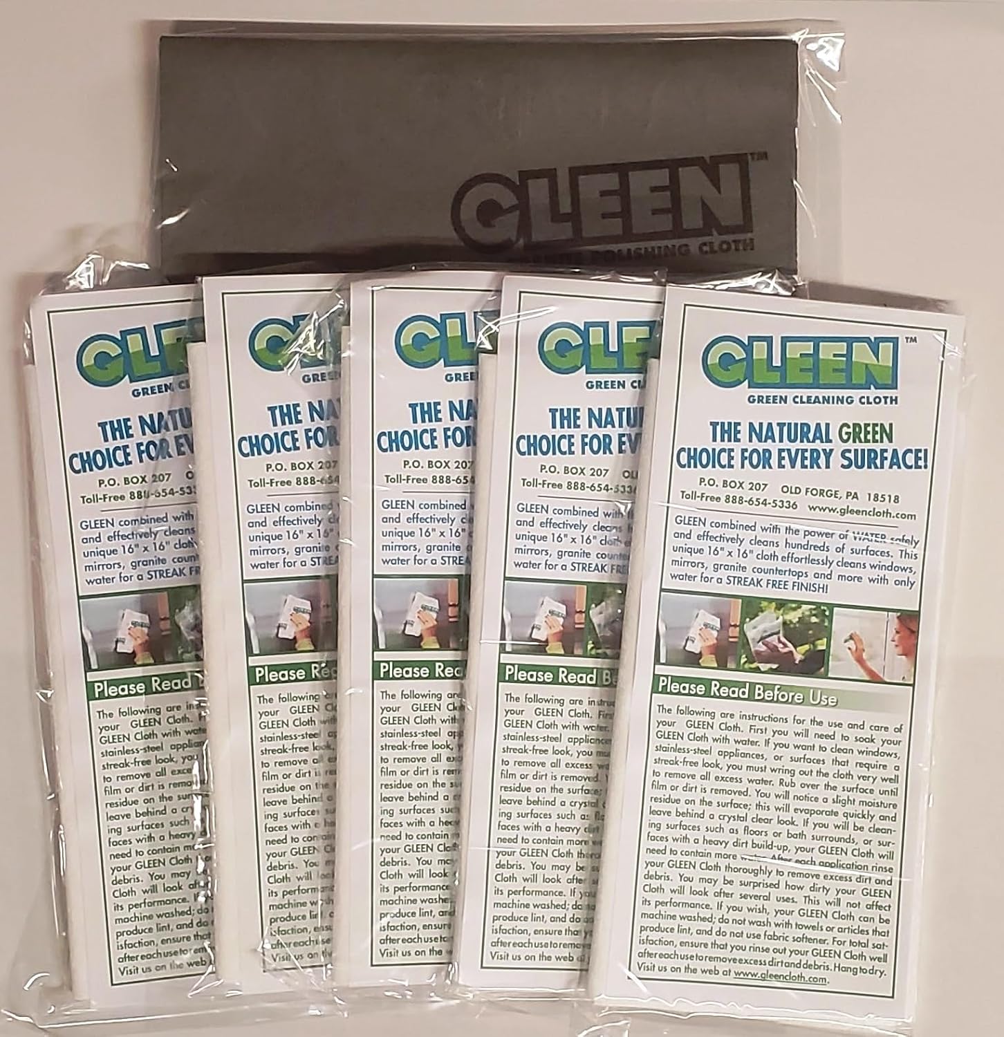 gleen 5 Cloth Pack w/1 Stainless Steel Cloth