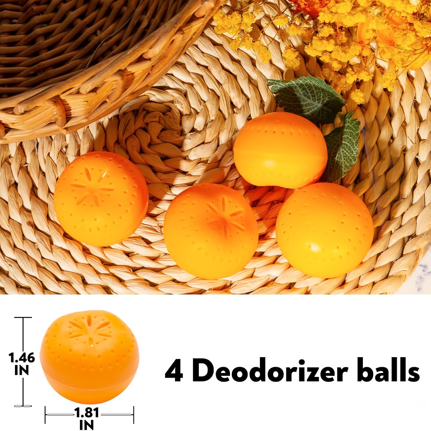 4 Pack Baking Soda Deodorizers, Shoe Deodorizer Balls, Air Freshener for Home, Odor Eliminator for Closets Bathroom Pets, Up to 80 Days