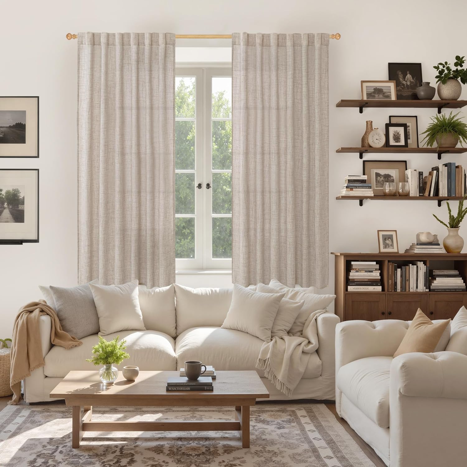 YoungsTex Linen Semi Sheer Curtains 78 Inch Length for Living Room, Light Filtering Window Treatments Drapes Rod Pocket Back Tab Natural Privacy for Bedroom, 2 Panels, 52 X 78 Inch