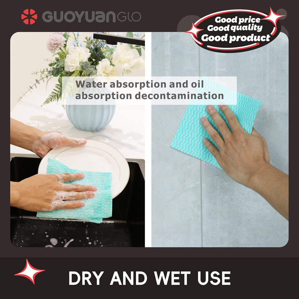Disposable Cleaning Cloths Reusable Dsih Cloths for Kitchen Disposable Dish Rag Dry Fast 11.8x11.8 inch Pack of 100, Green