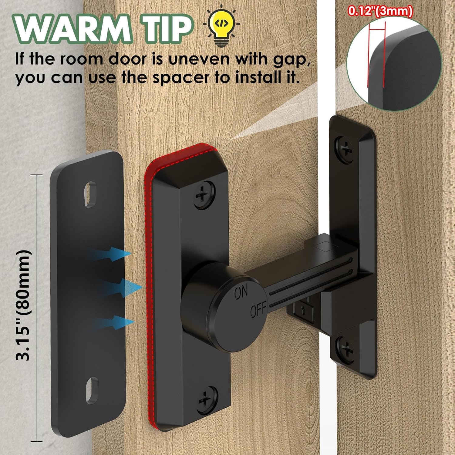 Barn Door Lock Latch, 90/180 Degree Flip Sliding Door Latch for Garage, Bedroom, Cabinet, Sturdy Zinc Alloy Security 90 Degree Lock (Black-1 Pc)